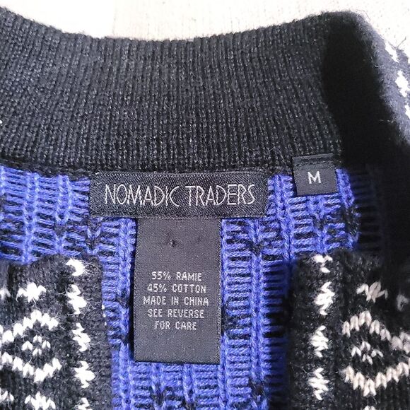 NOMADIC TRADERS Blue Fair Isle Snowflake Zip Up Cardigan Womens Medium - Picture 5 of 10